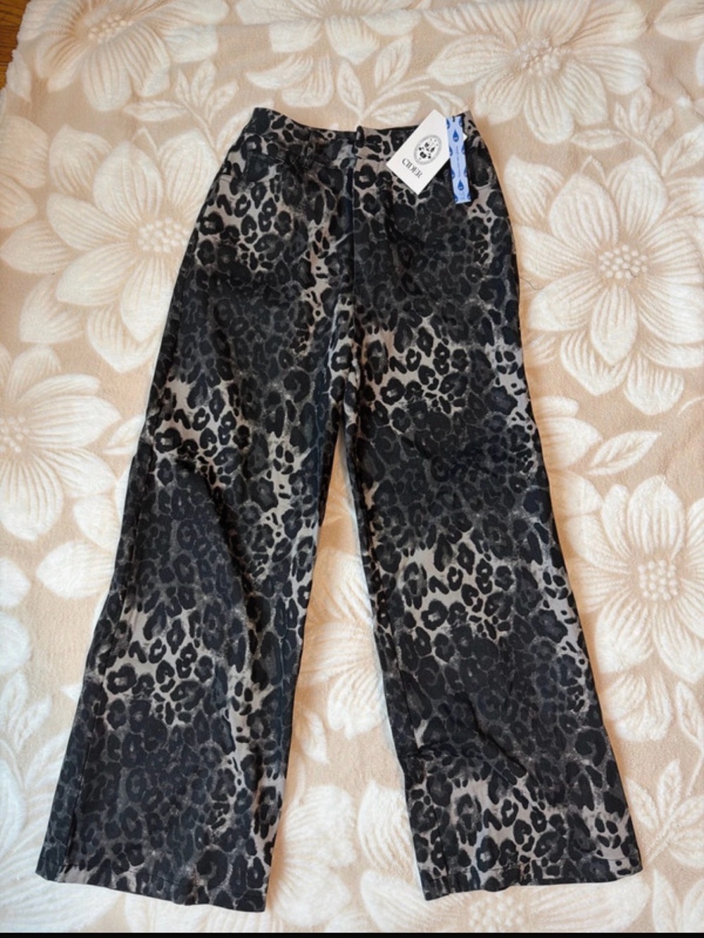 Cider Kids Leopard Wide-Leg Pants - Black & Gray